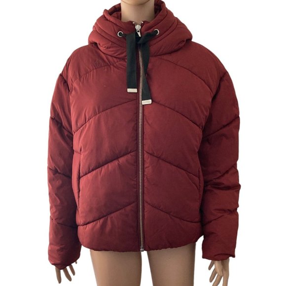 Nordstrom Jackets & Blazers - # 87 Nordstrom Puffer Coat Jacket Womens Size Medium Burgundy Wine New Chevron